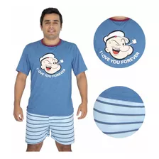 Pijama Masculino Manga Curta Verão Adulto Personagem 