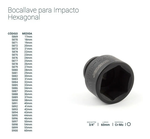 Llave Tubo Bremen 50 Mm Alto Impacto Enc 3/4 Largo 60mm Cod. 5897 Dgm Negro