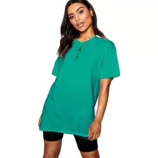 Camiseta Oversized Mujer Algodón Cuello Redondo Liso