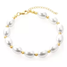 Pulsera Baño Oro 18k Perla Agua Dulce Pelotitas