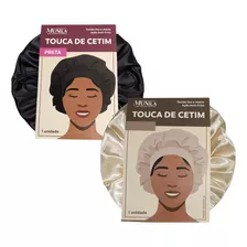 Kit 02un Touca De Cetim Colorida Preta E Bege Munila