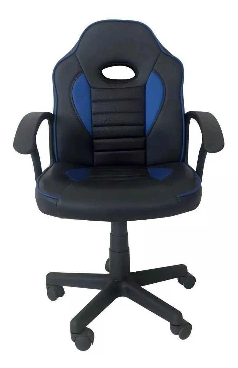 Cadeira De Escritório Tedge 435878 Gamer Ergonômica  Preta E Azul Com Estofado De Couro Sintético