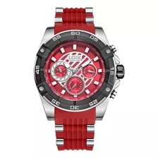 Reloj Loix Hombre La2123-5 Plateado Con Rojo, Tablero Rojo