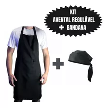 Kit 6 Aventais + Bandana Preto Cozinha Chef Burger Pizzaria