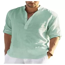 Camisa De Lino Y Algodón De Manga Larga Para Hombre, Casual