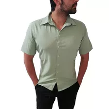 Camisa Masculina Manga Curta Linho Rustico Casual 