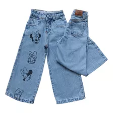Calça Jeans Wid Leg Infantil Mini Blogueira 4 Ao 14 Disney 