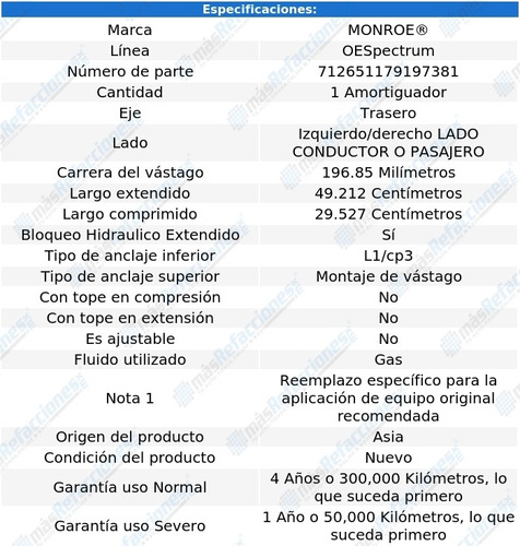 Amortiguador Oespectrum Gas Izq/der Tras Corona 67-73 Monroe Foto 3