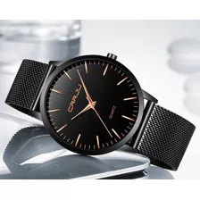 Relógio Masculino Metal E Aço Inox Ultra Fino + Bracelete Cor Da Correia Preto Cor Do Bisel Preto Cor Do Fundo Dourado