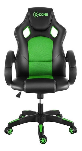 Cadeira De Escritório Xzone Cgr-02 Gamer Ergonômica  Preta E Verde Com Estofado De Couro Sintético