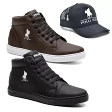 Combo 2 Tenis Polo Bota Masculino Botinha Cano Alto + Bone