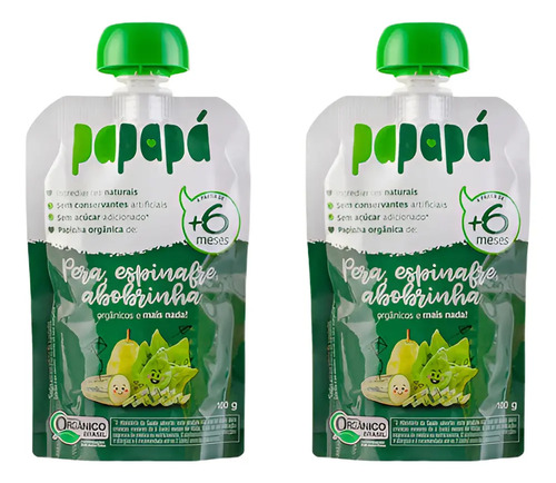 Kit 2x: Papinha Pera Espinafre E Abobrinha Papapá - 100g
