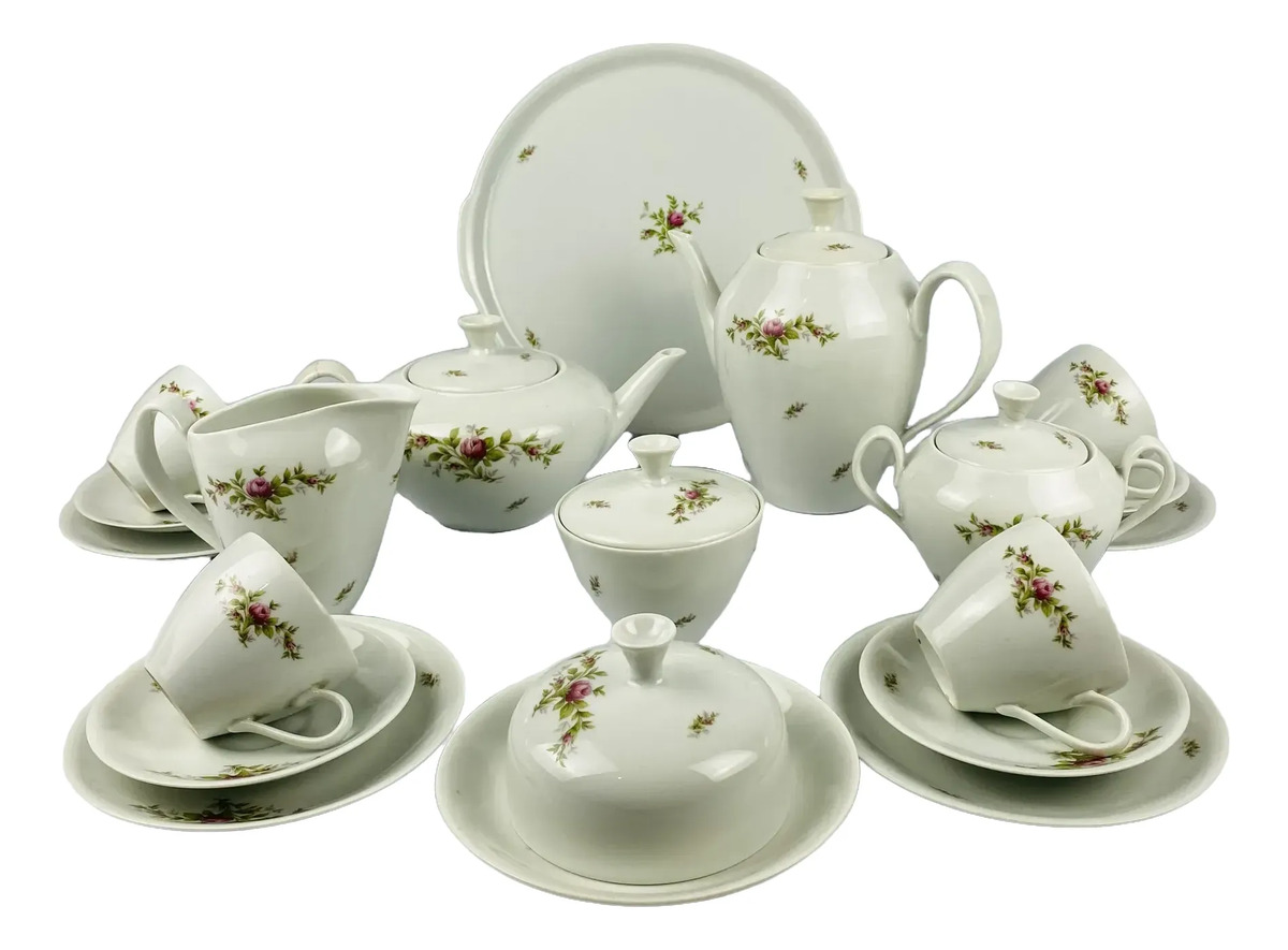 Jogo De Xícaras Chá Porcelana Renner Floral Vintage 19 Peças Branco Floral