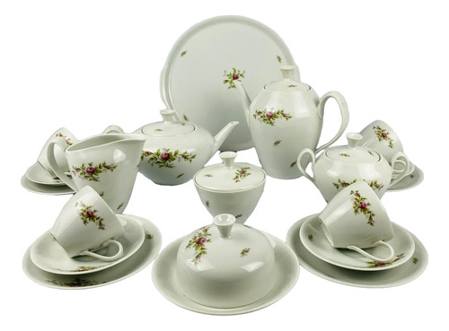 Jogo De Xícaras Chá Porcelana Renner Floral Vintage 19 Peças Branco Floral 1
