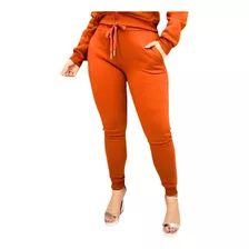 Calça Feminina Moletom Jogger Skinny 2 Bolsos Cintura Alta