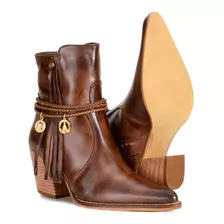 Bota Cano Curto Feminina Texana Rodeio Country Em Couro