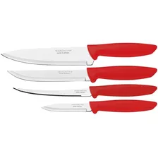 Jogo 4 Facas Tramontina Plenus Inox Cozinha Vermelho Cor Vermelha