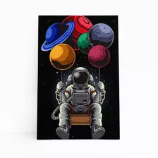 Astronauta Balanço Balões Planetas Quadro Canvas 120x80cm