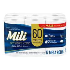 Papel Higienico Mili 60m- Folha Dupla- Neutro -12 Rolos