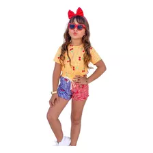 Conjunto Infantil Menina Cerejinha Xadrez Verão Tm 4 6 8