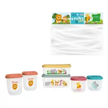 Kit 6 Potes De Plástico Animais Da Selva Papinha Infantil