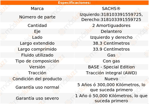 2- Amortiguadores Gas Delanteros Ml350 V6 3.7l 03/05 Sachs Foto 2