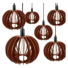 6 Pendente Mdf Bola Decoração Elegante Ambiente Casa Bar E27