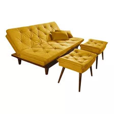 Sofá Cama Caribe Reclinavel Em Suede + Duas Banquetas Rubi