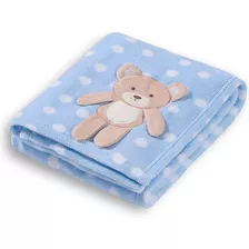 Manta Soft Bichinhos Bebê Infantil Cobertor Anti-alérgico. Cor Azul De Ursinho