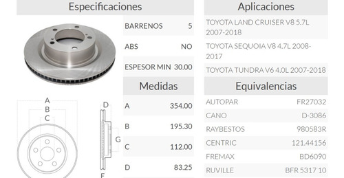 Disco Delantero De Freno Toyota Tundra V6 4.0l 07-18 Foto 2