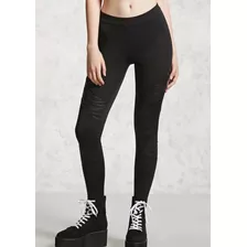 Forever 21 Leggings Negros Con Malla De Animal Print