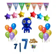 Pack Globos Cotillón Rainbow Friends Blue Número Estrellas 