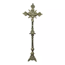 Crucifixo 57cm Cruz Bronze Mesa Altar Bancada Peça Litúrgica