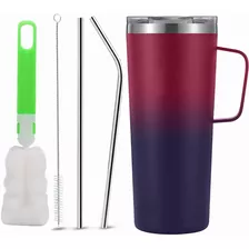 Termo De Acero Inoxidable Portátil Con Popote Y Cepillo 24oz