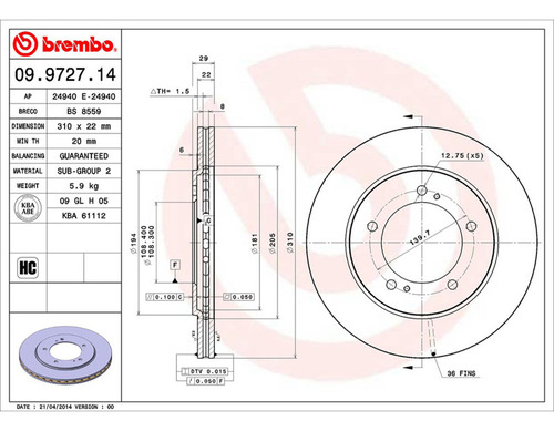 Par Discos Brembo Suzuki Grand Vitara Xl-7 2001 Del Foto 2