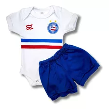 Roupa De Bebe Futebol Bahia Bodie E Short Tricolor De Aço