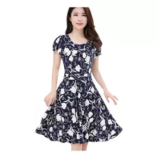 Vestido Elegante De Moda Con Estampado Retro De Manga Corta