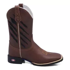 Bota Masculina Bico Quadrado Cano Alto Country Couro Legiti