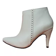 Bota Botita Pu Blanca Taco Fino Punta Fina Moda Mujer