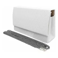 Bolsa Festa Balada Casual Clutch Alça Transversal Matelasse Cor Branco Com Grafite