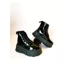 Botines De Charol Negros Plataforma