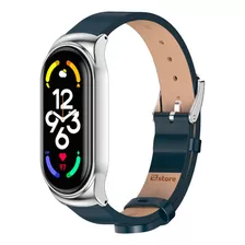 Correa Cuero Compatible Xiaomi Mi Band 6 Metal Azul-silver