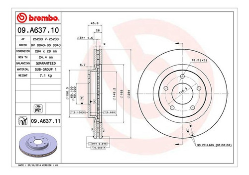 Disco Delantero Mitsubishi Outlander Se 2008 Al 2012 Brembo Foto 2