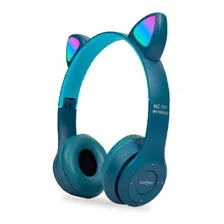 Auricular Celular Manos Libres Vincha Inalambrico Gatito Led Color Azul