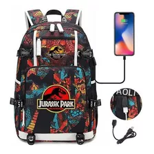 Mochila Escolar De Jurassic Park C/puerto Usb P/estudiantes