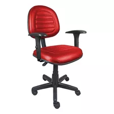 Cadeira De Escritório Loja Pegapega Executiva Ômega Com Costura Em Base Giratória Com Braço Regulável Vermelha Com Estofado De Pu