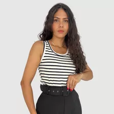 Blusa Blusinha Regata Alça Listras Risca De Giz Blogueira