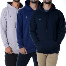 Kit 3 Blusa De Moletom Liso Masculino E Feminino Capuz Heyju