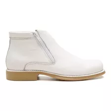 Bota Comfort Anatômica Zipada Couro Branco Premium Masculino