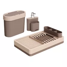 Kit Pia 3 Peças Flat Com Dispenser Escorredor E Lixeira Coza Cor Warm Gray